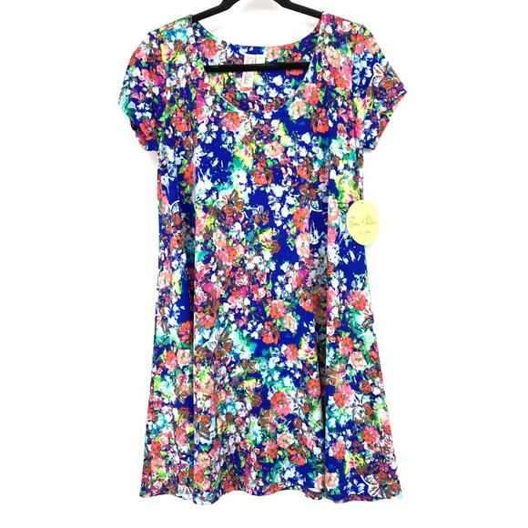 Emma & Michele Mini Dress Short Sleeve Womens Size S A-Line Multicolor Floral - Picture 1 of 7